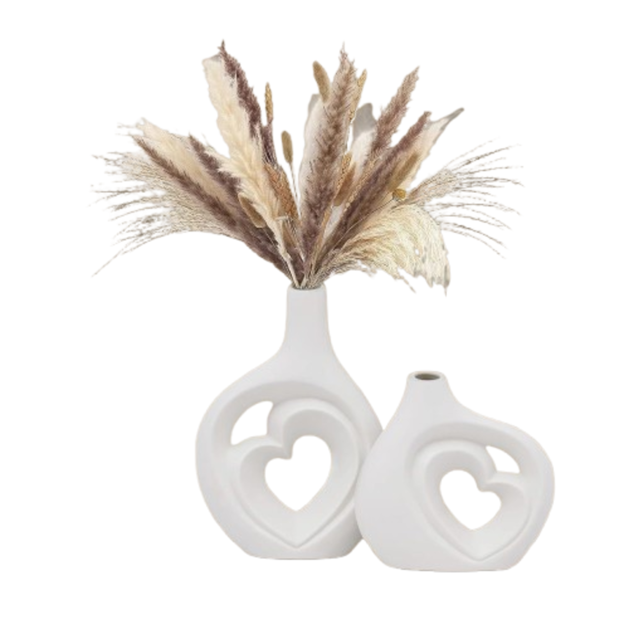 Heart Shaped Ceramic Vase Set of 2 – Minimalist Modern Decorative Vases for Home, Wedding & Table Centerpieces